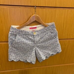 Lilly Pulitzer Blue and White Bermuda Shorts with Elegant Scalloped Hem